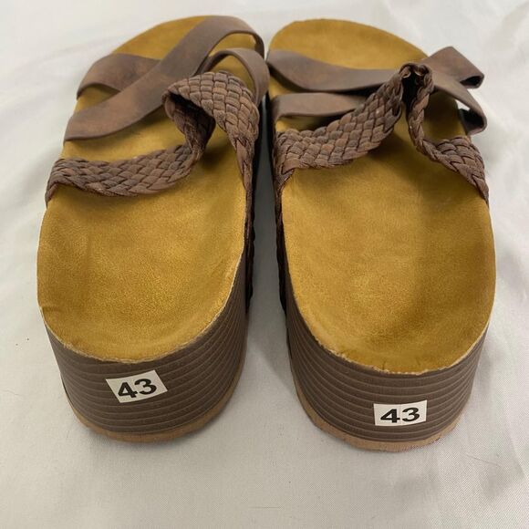Boho Dark Brown Faux Leather Braided Criss Cross Platform Sandals EU 43 US 12.5 - Picture 6 of 7